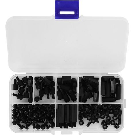 Kit de 180 pièces vis écrous M3 en nylon avec entretoises mâles femelles assortiment (noir) (1/5)
