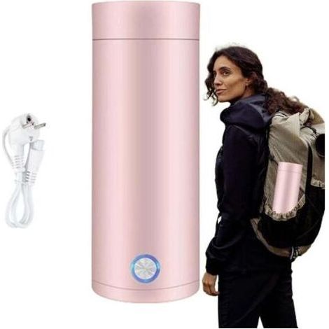 Mini Bouilloire Electrique de Voyage, 400 ml Petite Bouilloire Electrique en Acier Inoxydable, 3 en 1 Tasse Chauffante Electrique, Ebullition Rapide et Arrêt Automatique pour Thé, Lait, Café (ROSE) (1/4)