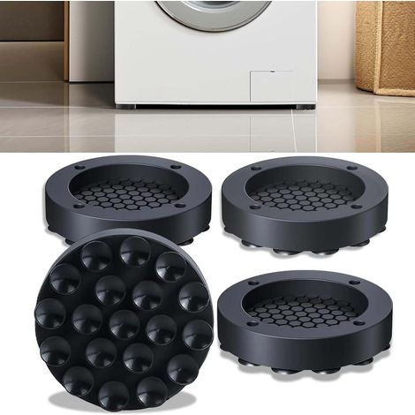 Set of 4 Anti-Vibration Washing Machine Mats for Washing Machines, Anti-Vibration Washing Machines, Washing Machine Pads for Washing Machines and Fridges (Black) (1/5)