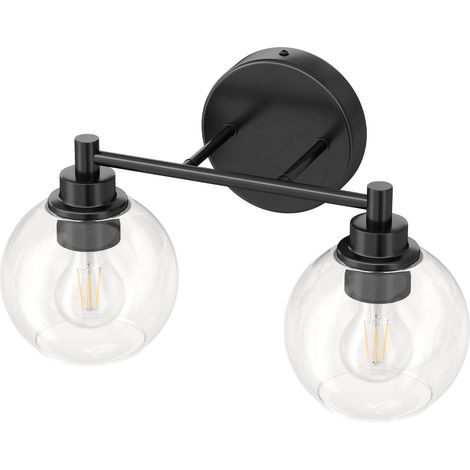 Applique de salle de bain moderne, 2 lumières, douilles E27 standard, installation facile, noir, sans ampoule (1/5)