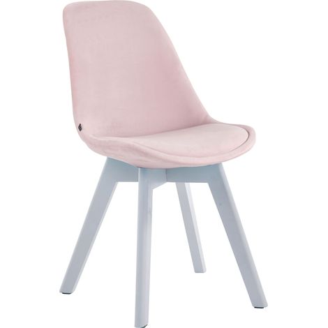 Chaise de salle à manger x1 design scandinave en velours rose et piètement à 4 pieds en bois blanc 100003292 (1/3)