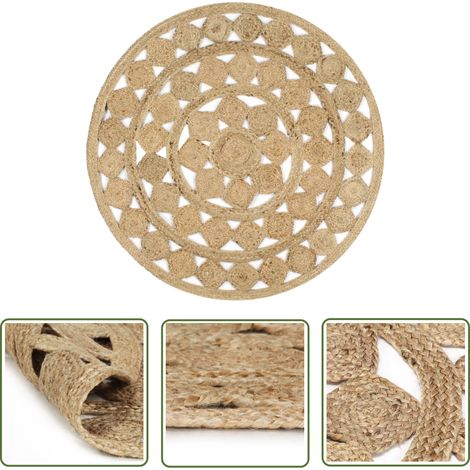 The Living Store Tapis fait à la main Jute tressée 120 cm - Tapis De Jute - Tapis Artisanal - Décoration Intérieure - Tapis Rond - Tapis Naturel (1/5)