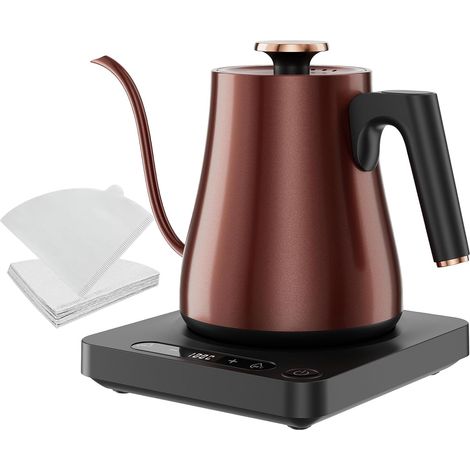Bouilloire Électrique à Col de Cygne 1.0L, 1000W, Pour Over, Cuivre Vintage Contrôle Température 104-212°F, Écran LED, Maintien au Chaud, Acier Inox 304, Sans BPA, pour Pour Over et Thé (1/5)