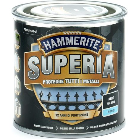 Hammerite Superia smalto metallo antiruggine interno e esterno, Brillante Nero, 250 ml (1/2)