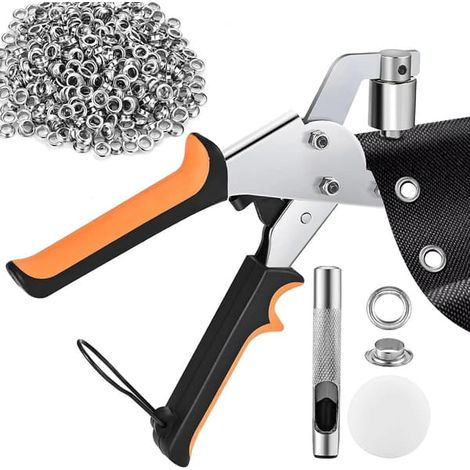 Pince à œillets magnétique en acier inoxydable, jeu de pinces à œillets avec 500 œillets (diamètre intérieur de 10 mm), pour bâches, carton, drapeaux en PVC, cuir. (1/5)