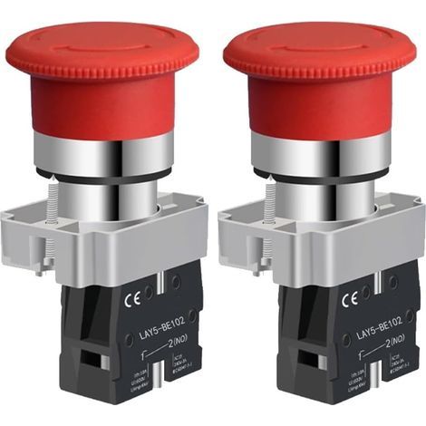 22MM 1NC Champignon Rouge arrêt d'urgence Verrouillage Bouton-Poussoir Interrupteur D'arrêt de Sécurité Normalement Fermé 10A 660V (1/5)