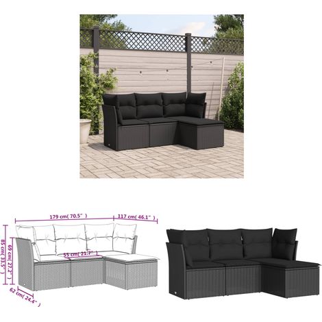 Salon de jardin 4 pcs avec coussins noir résine tressée - Canapé De Jardin - Salon De Jardin - Mobilier De Jardin - Set De Salon Extérieur - Résine Tressée - Home & Living (1/3)