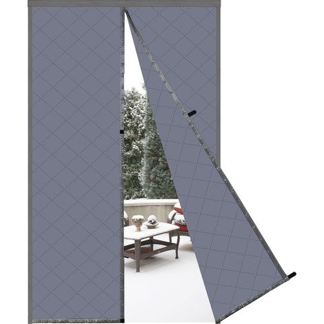 Magnétique Rideau de Porte 100x210cm, Gris Rideau Thermique Isolant Anti Froid, Coton Couverture pour porte d'entrée en Hiver, Sans Perçage, Fermeture Automatique (1/5)