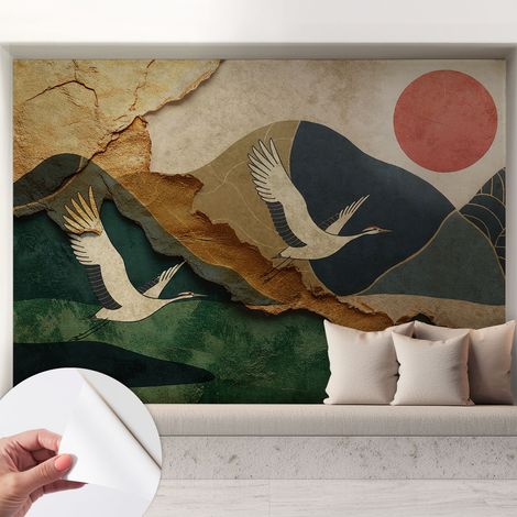 Papier peint autocollant avec imprimé pour décoration intérieure pour rénovation a motif Grues de l'Est 208x146 cm (1/5)