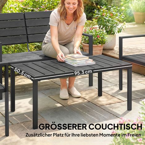 Ensemble de jardin lounge 4 places canapé 2 fauteuils table d'appoint design lamelles noir (1/5)