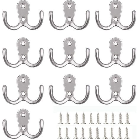 Crochets muraux métalliques avec vis, crochets pour cuisine, salle de bain, dressing, argentés, lot de 20 (1/4)