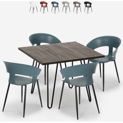 Juego 4 sillas diseño moderno mesa 80 x 80 cm industrial restaurante cocina Maeve Dark - Azul Marino (1/5)