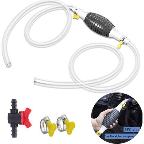 Pompe à siphon, pompe à siphon à essence avec tuyau de 1 m, Pompe de transfert de carburant manuelle ，Pompe à main avec valve de débit