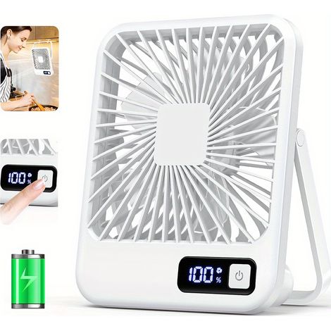 Ventilateur de bureau rechargeable, capacité de 1800 mAh, doté d'une conception pliable à 180° et d'un indicateur de batterie. (1/5)