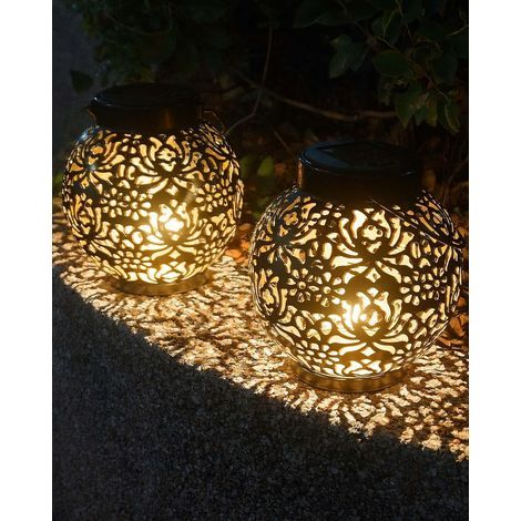 2 Lanternes Solaires Exterieur, Imperméable Blanc Chaud Motif Pivoine Lampe Solaire Exterieur Jardin en Métal, Lanterne Solaire Exterieur A Poser (1/5)