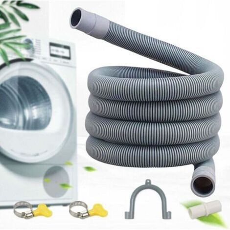 Tuyau d'évacuation pour lave-linge, tuyau d'évacuation universel en PVC, comprenant support et colliers de serrage, rallonge pour lave-vaisselle et lave-linge (3 m)