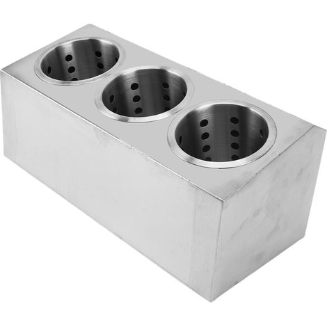 Porte-ustensiles de cuisine multifonction, fond antidérapant, rangement couteaux et fourchettes en acier inoxydable, seau 3 compartiments (1/5)