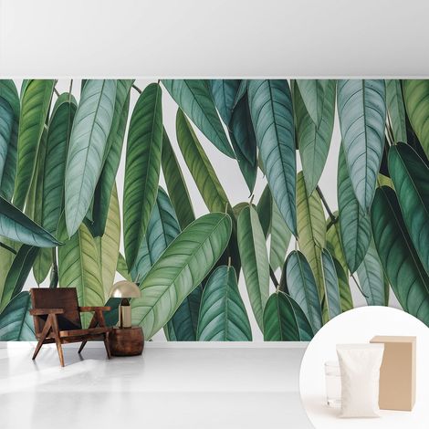 Tapete Vliestapete mit Kleber modern Wohnzimmer - Wanddeko Schlafzimmer - Tapete mit Motiv Natürliche Blätter 416x254 cm (1/5)