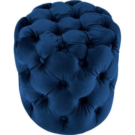 Pouf Drancy in velluto trapuntato blu M (1/5)