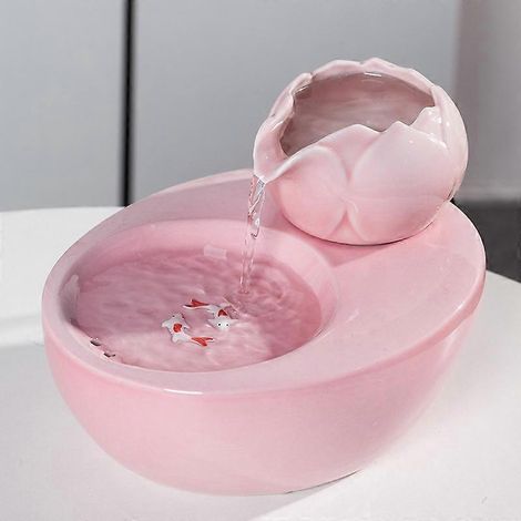 Fontaine à eau en céramique pour chats avec filtre à circulation automatique, rose, pour chiens et chats, usage quotidien portable.-AquaForge (1/2)