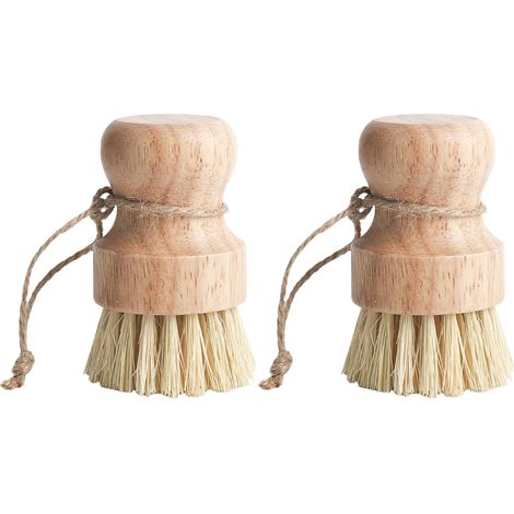 Set di 2 spazzole per funghi - Spazzola da cucina - Spazzola per verdure - Spazzola per piatti in legno - Spazzola per la pulizia in sisal e legno di gomma (1/5)
