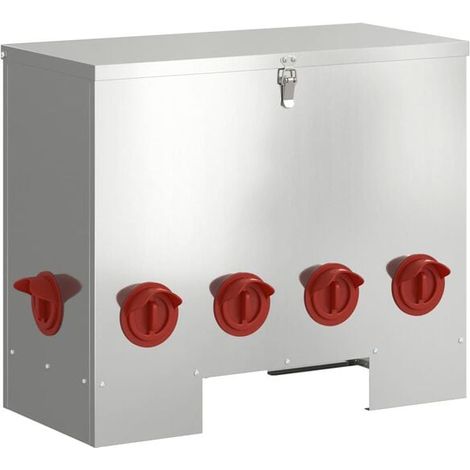 Mangeoire argentée pour poulets, dimensions : 60,5 x 29 x 51 cm, en acier galvanisé.