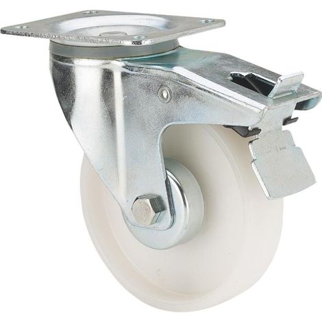 rueda giratora placa freno 130-100-3 cp poliamix blanco eje rodillos (1/2)