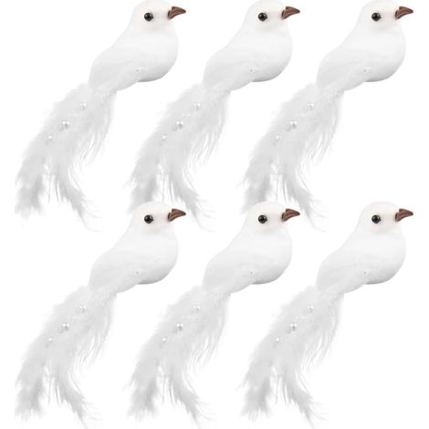 6pcs Petits Oiseaux Décoratifs en Mousse Blanche, Forme Réaliste et Vif, Résistant et Non Déformable, pour Décoration de Jardin et Mariages (1/5)