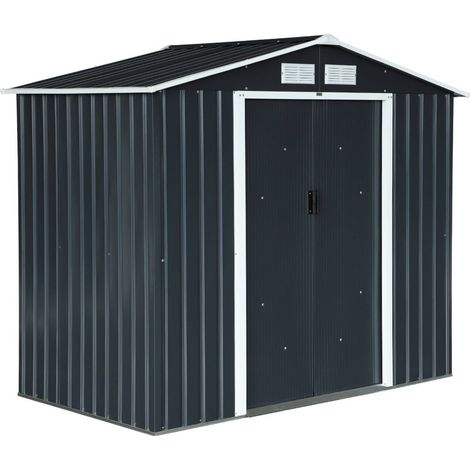 Abri de jardin en métal - Houtland. 2.71 m² anthracite - Cabane à outils avec double portes coulissantes. kit de fixation sol inclus. L 213 x P 131 x H 185cm (1/5)