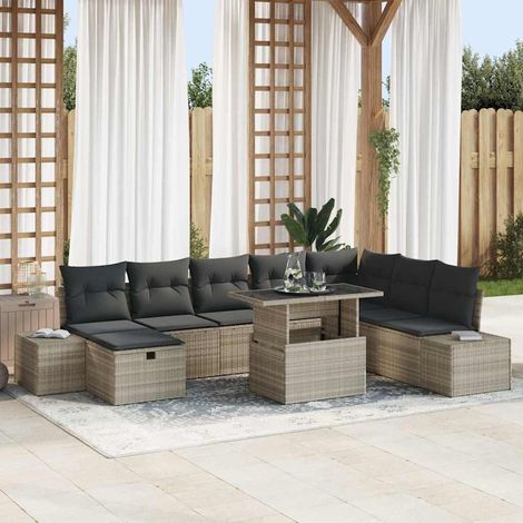 Terrassensofa - Garten-Sofa-Set 9 pcs Hellgrau Poly-Rattan (1/5)