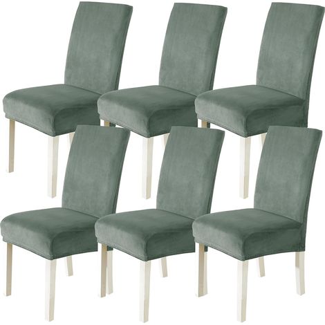 APEX Ensemble de 6 housses de chaise en velours, housse de chaise élastique universelle, housse de protection épaisse, vert haricot (1/5)