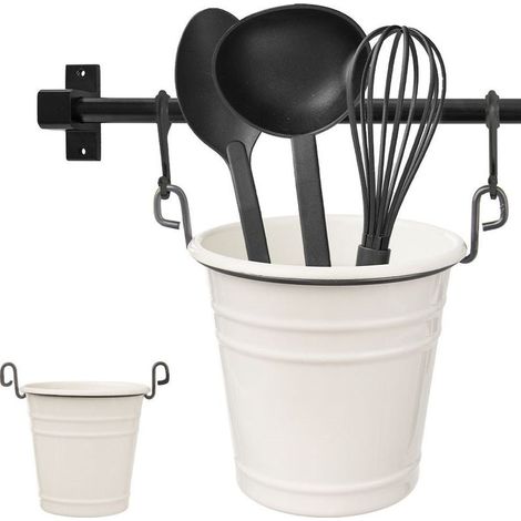 Porte ustensiles de cuisine en metal et pot a herbes avec crochets (1/5)