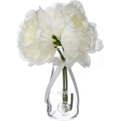 Composition Florale & Vase "3 Pivoines" Verre 25cm Transparent (1/2)