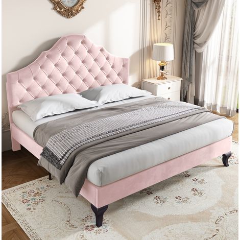 Bett modern 140x200 cm Samt Rosa mit verstellbarem Kopfteil und Lattenrost (1/5)