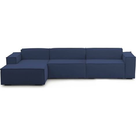 Talamo Italia - Divano fisso con penisola Atrillo, Divano componibile a 4 posti con penisola sinistra, Sofà moderno in tessuto, 100% Made in Italy, Cm 340x170h70, Blu