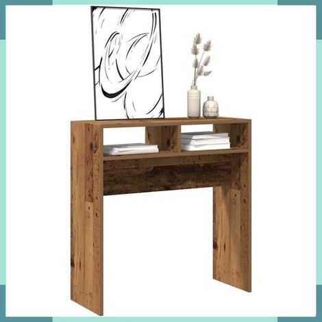 Table console - 856620 - vieux bois - 78 x 30 x 80 cm - bois d'ingénierie (1/5)