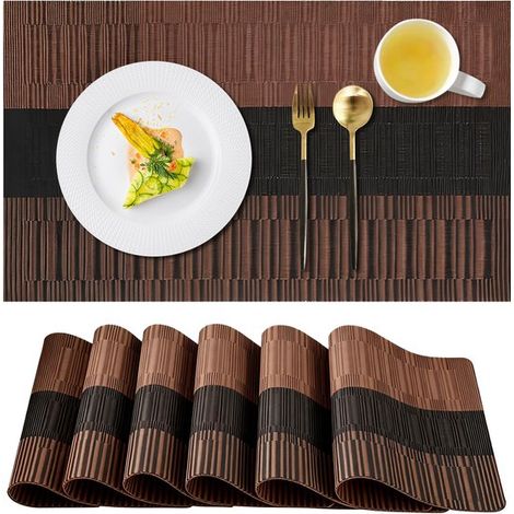 Juego de 6 manteles individuales de 30 x 45 cm, antideslizantes, impermeables y resistentes al aceite, fabricados en PVC resistente al calor (1/5)