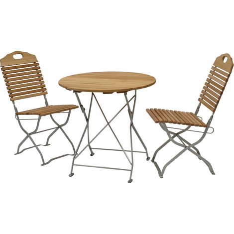 Kurgarten - Garnitur BAD TÖLZ 3-teilig (2x Stuhl, 1x Tisch 77cm rund), Flachstahl verzinkt + Robinie, klappbar (1/4)