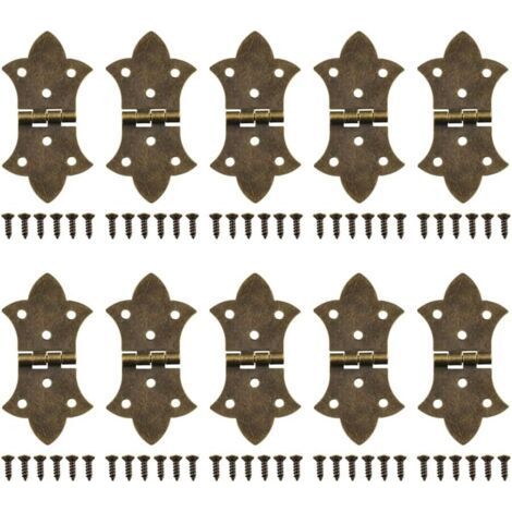 Lot de 10 charnières décoratives à rabat avec vis, bronze antique, pliables à 6 trous pour boîte en bois, armoire, boîte à bijoux (1/4)