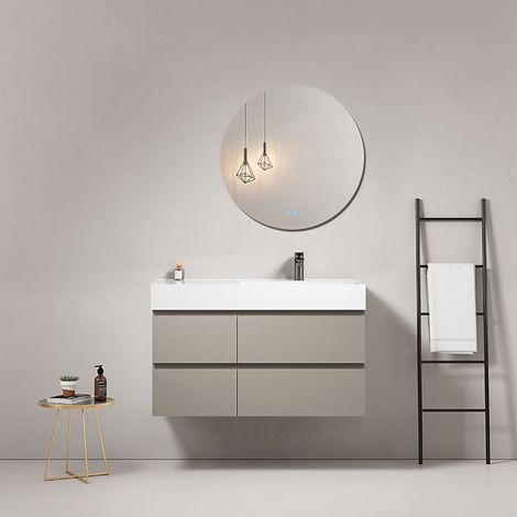Mobile bagno sospeso 100 cm Grigio Cenere Lavabo a Destra in Resina Specchio Tondo - Fiji Paint (1/4)