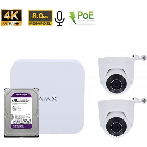 Ajax Kit videosorveglianza NVR 8 Canali + Telecamere TurretCam 8Mp Bianco + HDD 2Tb - 70936 NR.02 Telecamere
