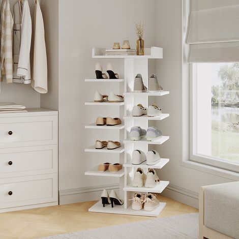 Schuhschrank Stepy, Weiß, 45 x 114 cm mit 10 Fächern, Vicco