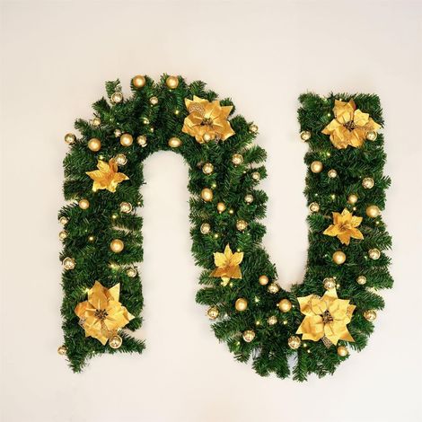 Guirlande de Noël 2,7m, sapin artificiel doré avec lumière, couronne de l’Avent décorative, guirlande lumineuse pour rampe d’escalier, porte, cheminée, intérieur et extérieur (1/5)