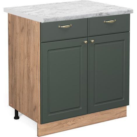 Mobiletto base per cucina Fame-Line, Verde-oro rustico, 80 cm , PL Marmo, Vicco