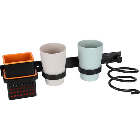 Étagère de rangement multifonctionnelle en aluminium spatial pour salle de bain, avec porte-sèche-cheveux et porte-brosse à dents. (1/5)