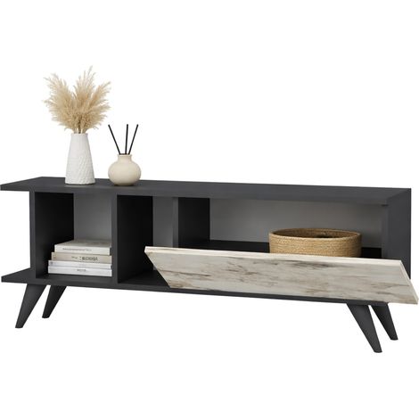 TV-Schrank Futani, eine Tür, Schiebetür, 2 Fächer, 120x30x45h cm, Anthrazit Schwarz