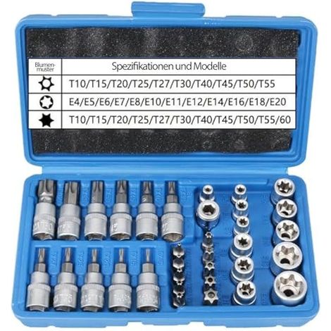 Lot de 34 douilles Torx mâles femelles : E4-E20 T10-T60 avec embouts T10-T55 et adaptateur 3/8" (1/5)
