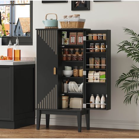 Mueble de almacenamiento con 2 puertas y 5 compartimentos, negro, 120 x 59 x 30 cm (1/5)