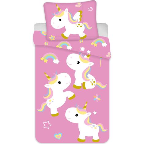 Unicorn Bettwäsche Einhorn-Motiv Bettbezug 135x200 cm + Kopfkissenbezug 80x80 cm Kinder-Bettwäsche-Set (1/3)