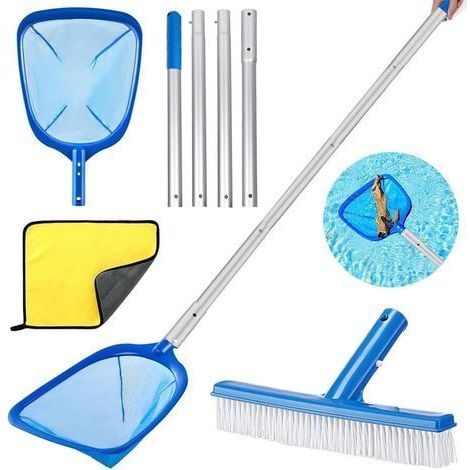 180cm Epuisette Piscine avec Manche Telescopique,Epuisette Piscine Maille Extra Fine avec Brosse Piscine,Kit de Piscine Nettoyage,pour Piscines,Spas,Fontaine,Étang Nettoyage (1/5)